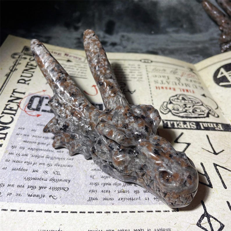 4.7" Natural Yooperlite Crystal,Flame stone skull Dragon Hand Carved Dragon skull