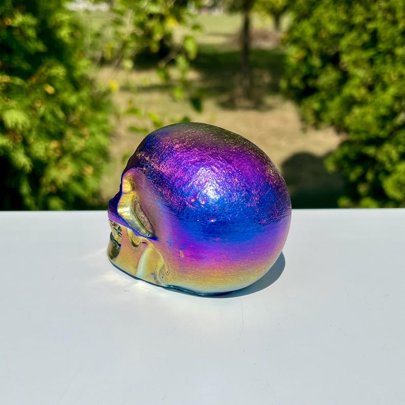 Titanium Rainbow Aura Jade Skull 3.91”- Handcarved Crystal Skull