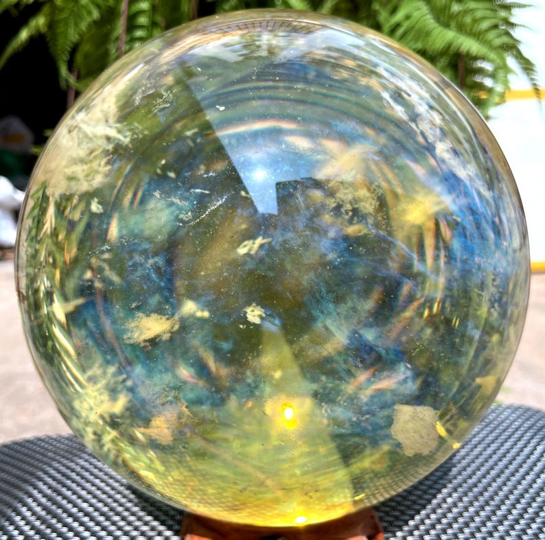 Clear Smelt yellow quartz Sphere/Special gift/Meditation Stone/Healing Stone