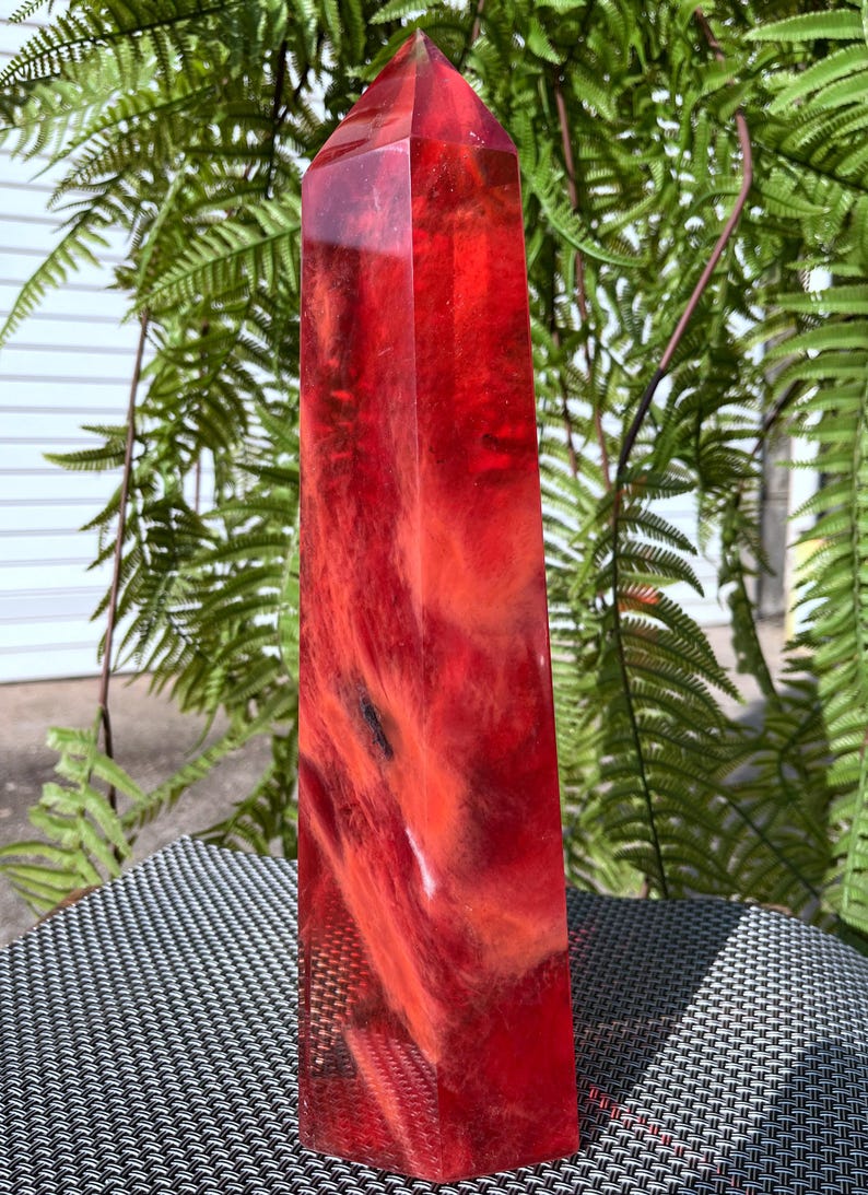 Clear Smelt Red quartz point/Clear Smelt quartz Polished Chunks/Crystal grid/Special gift/Meditation Stone