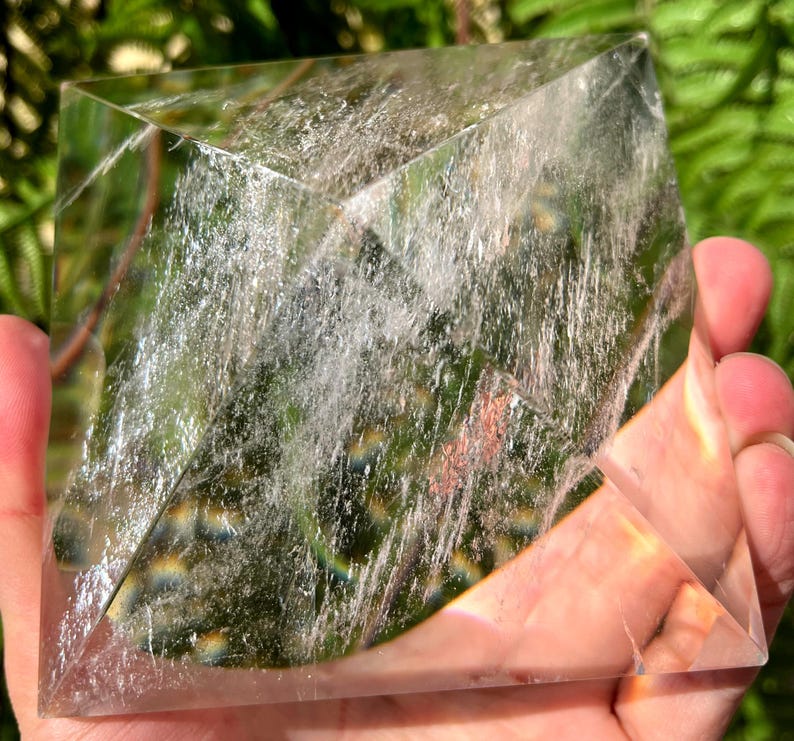 Natural Rainbow Clear Crystal Quartz pyramid/White Crystal Tower,Meditation Stone/self stand