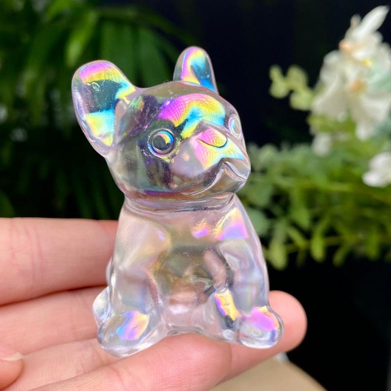 Natural Aura Smelting Stone French Bulldog Carving, French Bulldog, Aura Animal Carving, Reiki Healing Crystal Dog Figurine Gift.