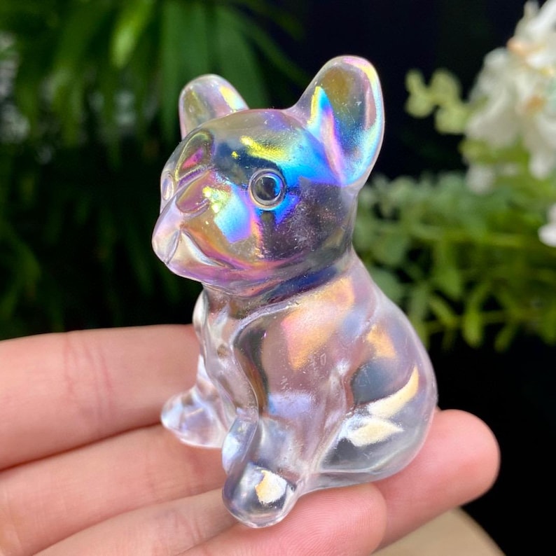 Natural Aura Smelting Stone French Bulldog Carving, French Bulldog, Aura Animal Carving, Reiki Healing Crystal Dog Figurine Gift.