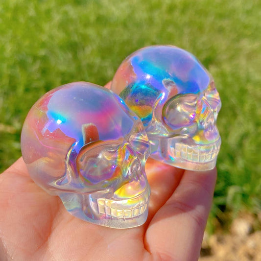 2" Rainbow Aura K9 Skull,Hand Carved Crystal Skull,Crystal healing,Cranio,SchÄdel,Craneo,Home Decoration