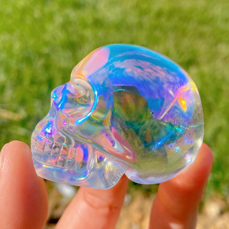 2" Rainbow Aura K9 Skull,Hand Carved Crystal Skull,Crystal healing,Cranio,SchÄdel,Craneo,Home Decoration