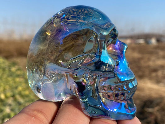 3.2" Color plating Clear Smelting quartz,hand carved skull,Clear crystal skull,home decoration,crystal gifts