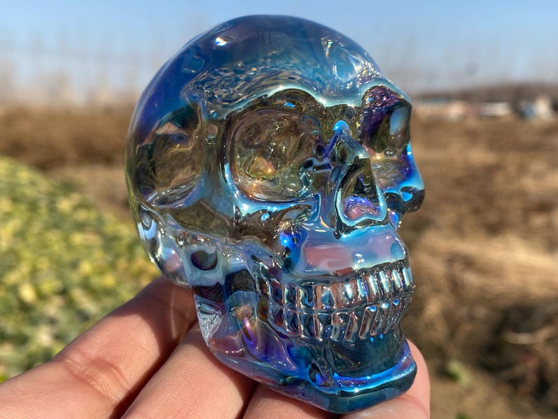 3.2" Color plating Clear Smelting quartz,hand carved skull,Clear crystal skull,home decoration,crystal gifts