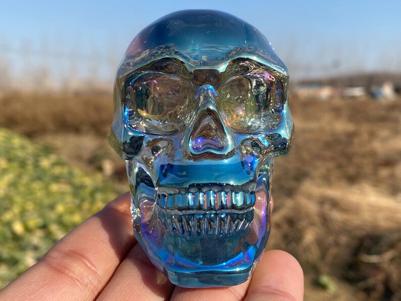 3.2" Color plating Clear Smelting quartz,hand carved skull,Clear crystal skull,home decoration,crystal gifts