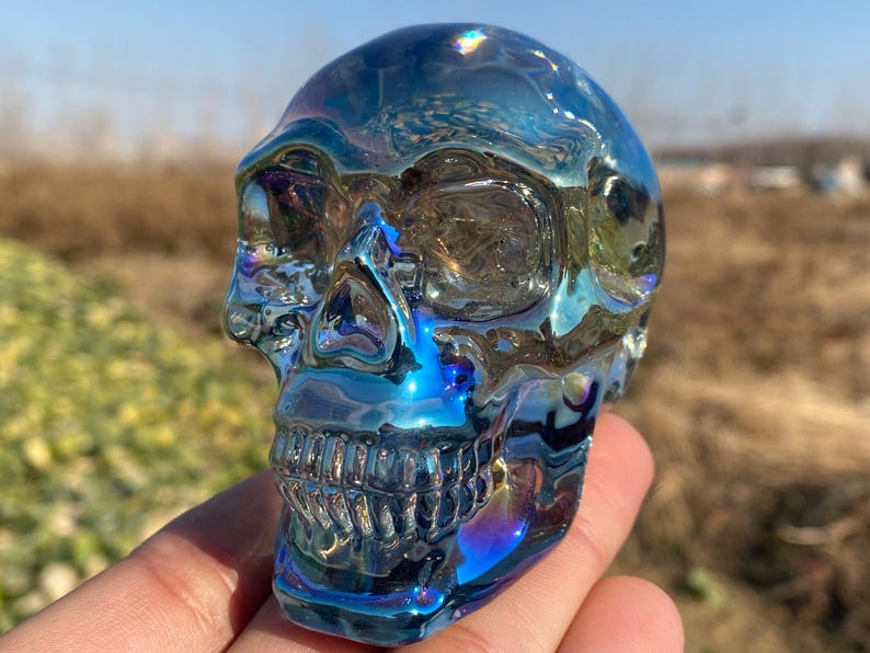 3.2" Color plating Clear Smelting quartz,hand carved skull,Clear crystal skull,home decoration,crystal gifts
