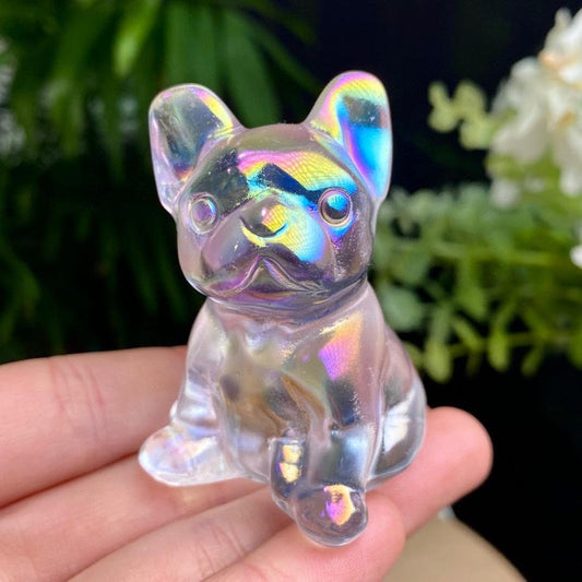 Natural Aura Smelting Stone French Bulldog Carving, French Bulldog, Aura Animal Carving, Reiki Healing Crystal Dog Figurine Gift.