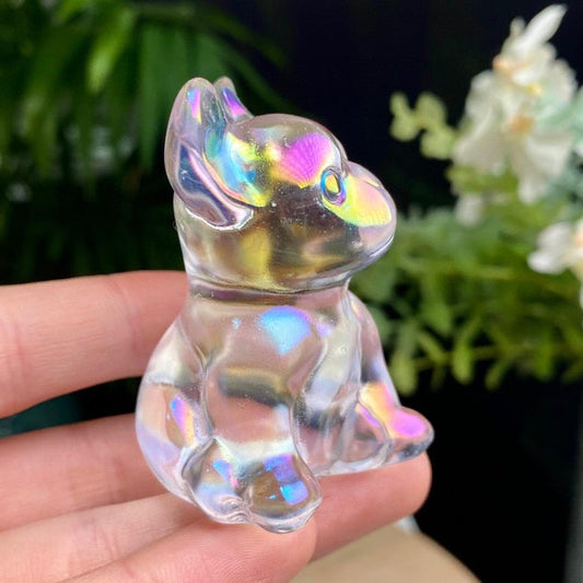 Natural Aura Smelting Stone French Bulldog Carving, French Bulldog, Aura Animal Carving, Reiki Healing Crystal Dog Figurine Gift.