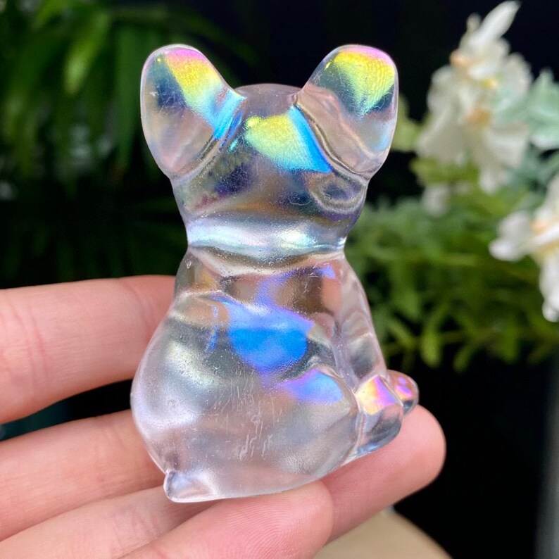 Natural Aura Smelting Stone French Bulldog Carving, French Bulldog, Aura Animal Carving, Reiki Healing Crystal Dog Figurine Gift.