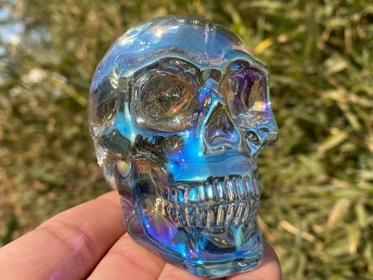 3.2" Color plating Clear Smelting quartz,quartz crystal,hand carved,Crystal skull specimen,Smelting skull,Home Decoration