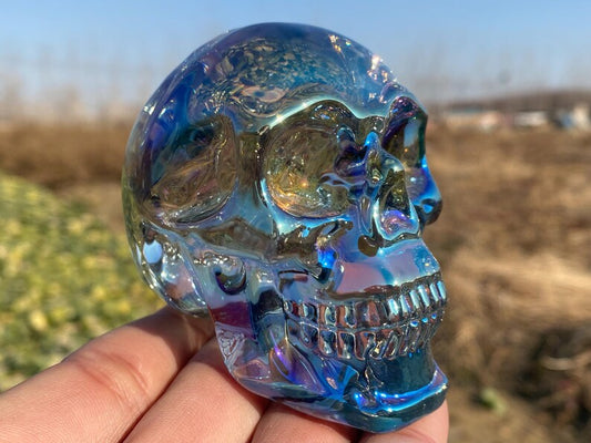 3.2" Color plating Clear Smelting quartz,hand carved skull,Clear crystal skull,home decoration,crystal gifts