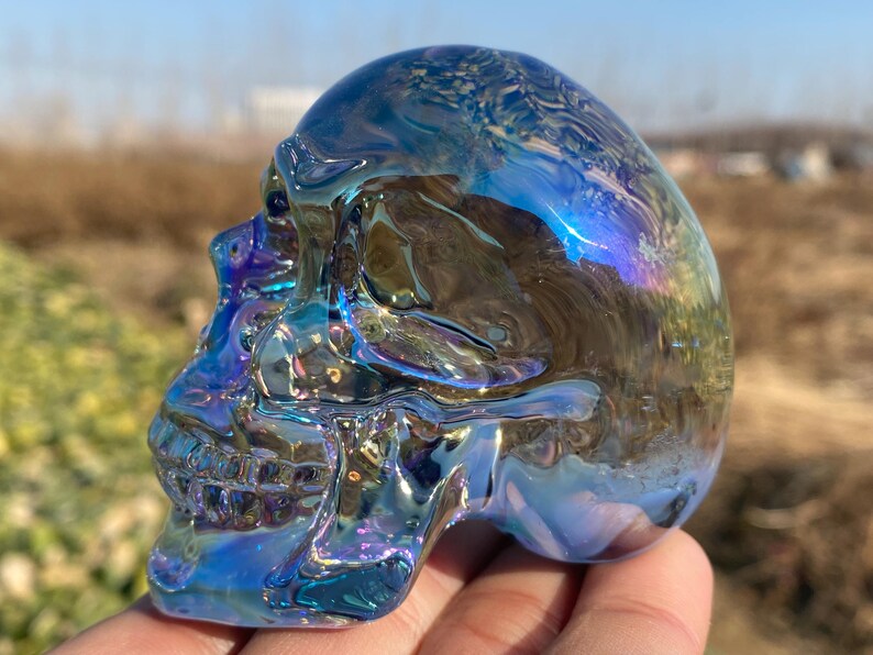 3.2" Color plating Clear Smelting quartz,hand carved skull,Clear crystal skull,home decoration,crystal gifts