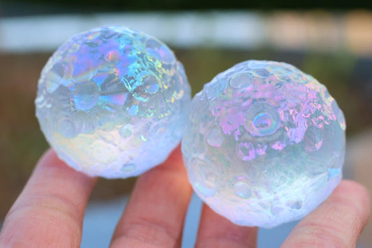 Electroplate Rainbow Melting Carved Moon Ball，Crystal Carving Ball，Crystal ornament，Crystal Gifts， Home decor