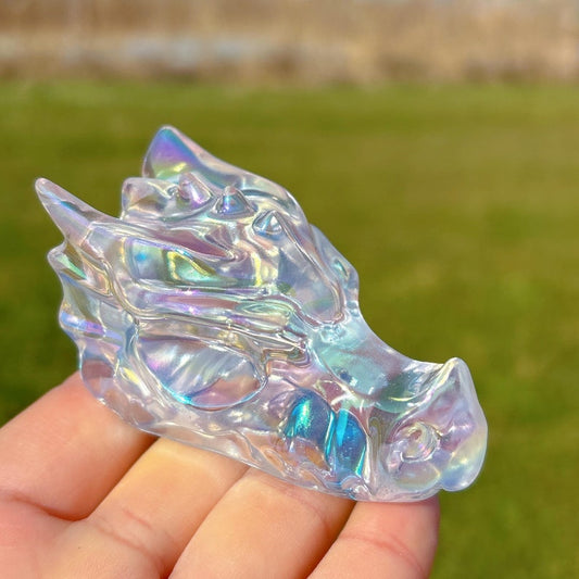Titanium Rainbow Quartz Dragon Skull,Quartz Crystal Skull,Crystal Gifts,Home Decoration