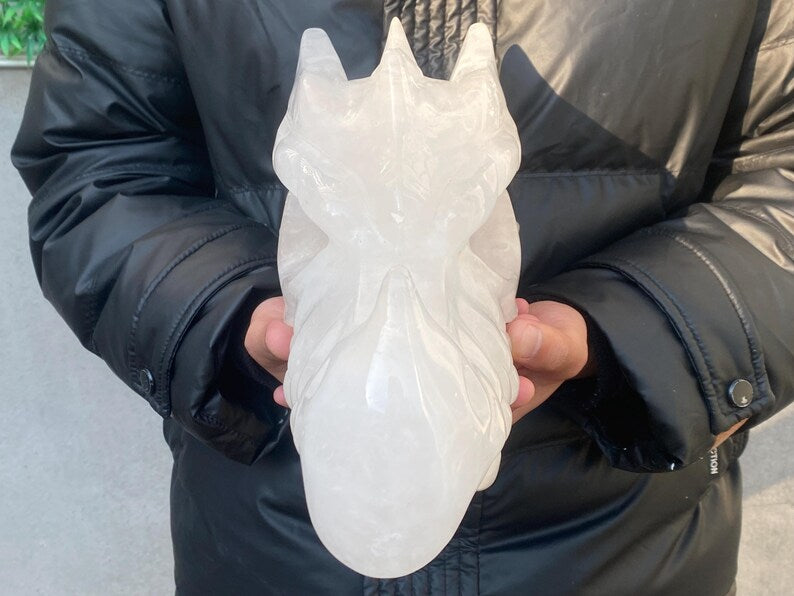 4.5KG+ Natural Clear crystal,hand carved dragon,white quartz dragon,home decoration,crystal gifts