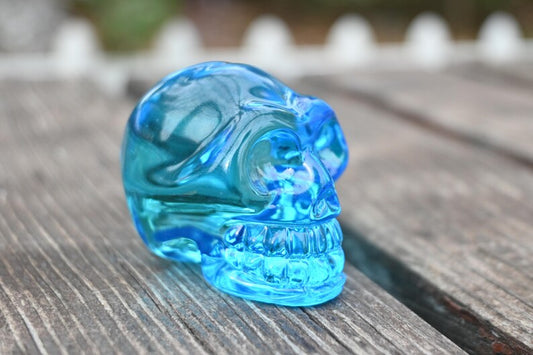 Blue Smelting Stone skull, Quartz Crystal Carved ,Crystal Heal Reiki, Home decoration