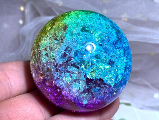 1.9''+ Titanium Rainbow Magical Aura Crackle Sphere,Crystal Glass BallCrystal sphere,Home Decoration Gifts 1pc