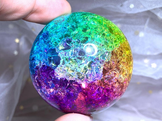 1.9''+ Titanium Rainbow Magical Aura Crackle Sphere,Crystal Glass BallCrystal sphere,Home Decoration Gifts 1pc