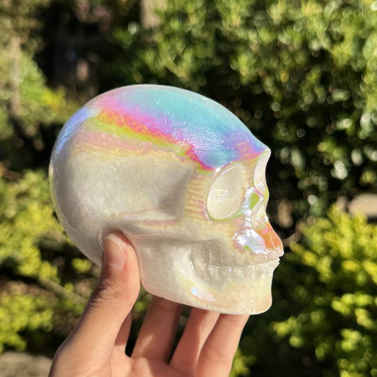 Aura Quartz Skull, Crystal Skull, Quartz Crystal, Home Decor, Rainbow Coated Crystal Carving