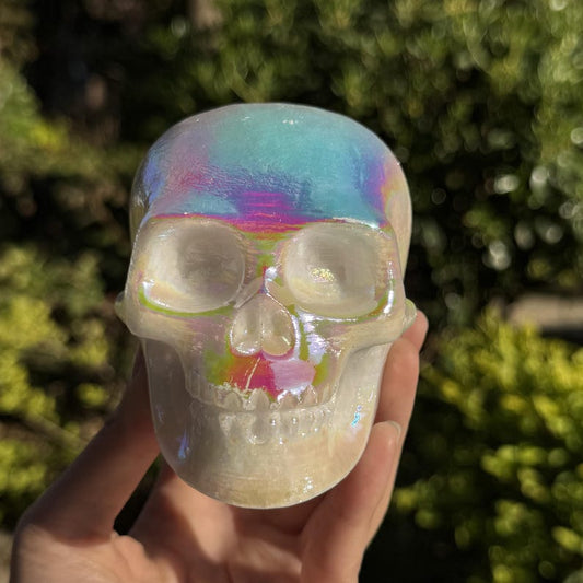 Aura Quartz Skull, Crystal Skull, Quartz Crystal, Home Decor, Rainbow Coated Crystal Carving
