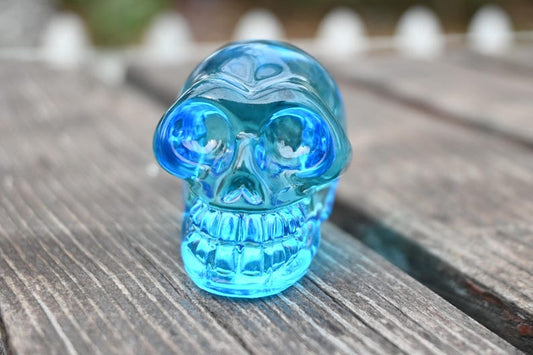 Blue Smelting Stone skull, Quartz Crystal Carved ,Crystal Heal Reiki, Home decoration