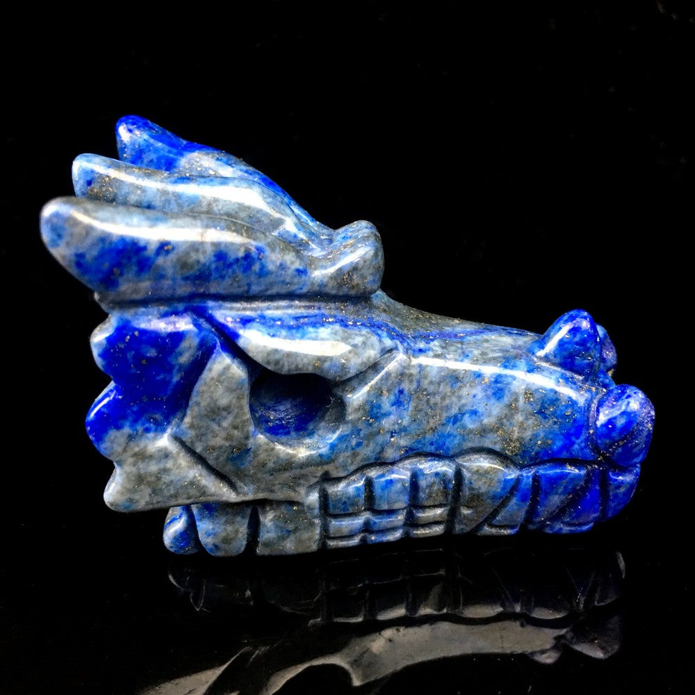 Natural Lapis Lazuli Dragon quartz Skull Hand Carved Crystal Reiki Healing