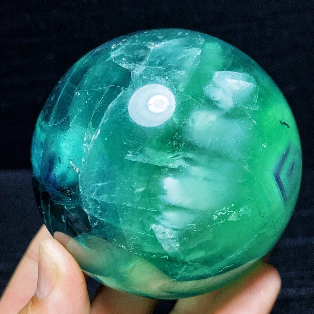 877G Natural Polished Green Purple Fluorite Sphere Ball Crystal Healing