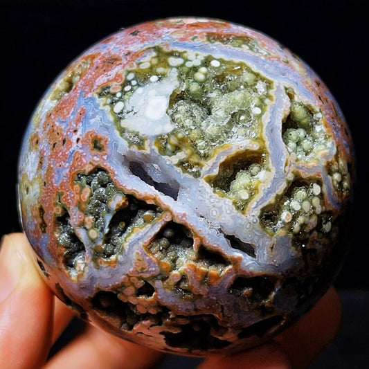 390G Natural Polished Orbicular Ocean Jasper Sphere Crystal Healing