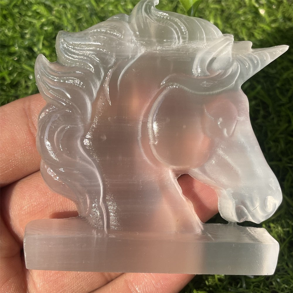 2.8" Natural Selenite stone unicorn Carved Quartz Crystal Decorate 1pc