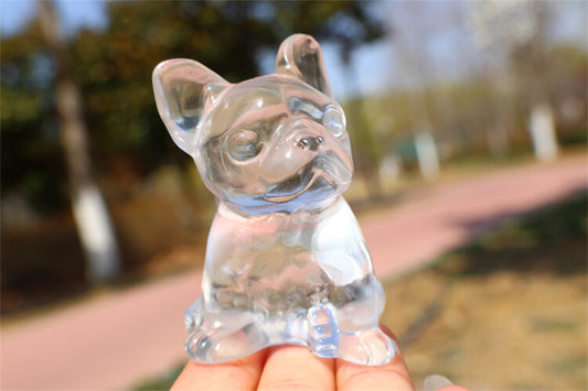 2" Carved Clear Melting Stone French Bulldog Reiki Crystal Skull Figurine 1pc