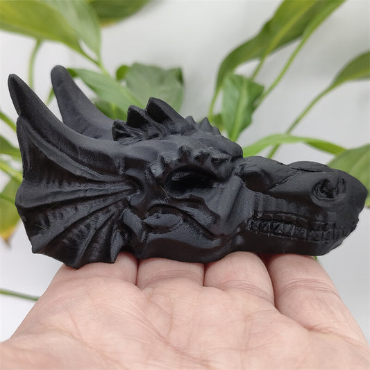 4" Natural Hand Carved Obsidian Dragon,Quartz Crystal Skull Healing 1pc