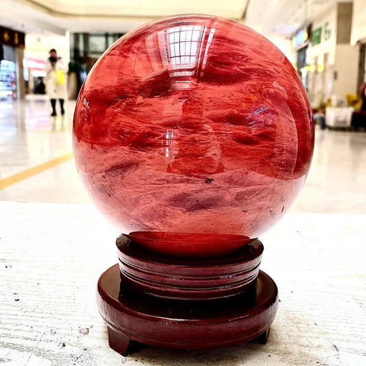 7.81LB Red Melting Stone Quartz Crystal Sphere Ball Healing Reiki Décor