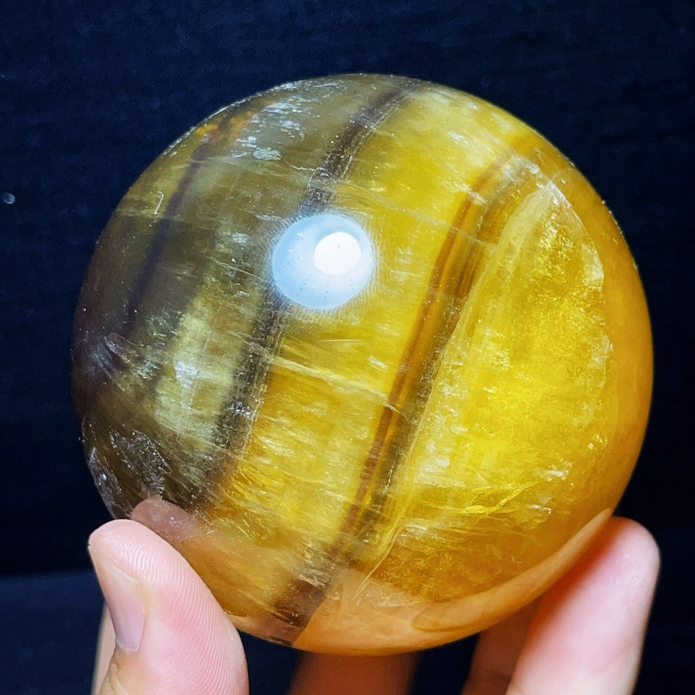 1061G Natural Polished Yellow Fluorite Sphere Ball Crystal Healing