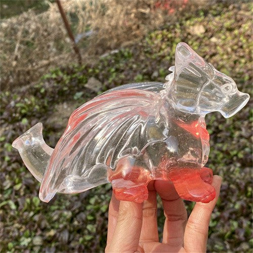 530g Carved Smelting stone dragon Figurines Reiki Quartz Crystal Skull Decor