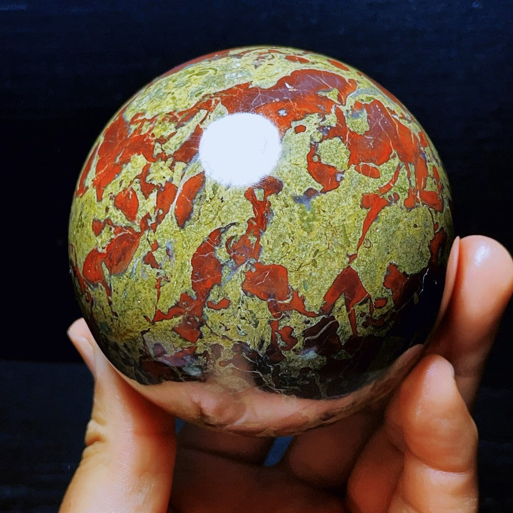 1216G Natural Polished Dragon Blood Stone Sphere Ball Crystal Healing