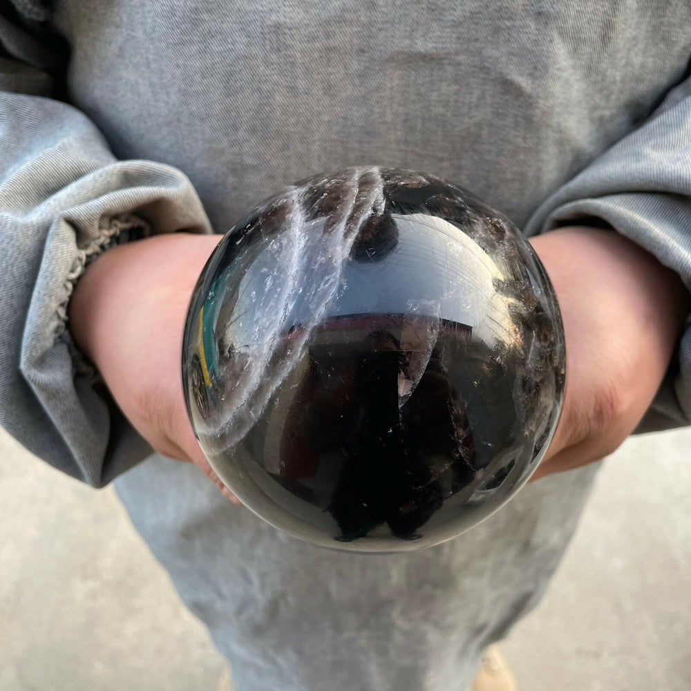 3.5LB+ Natural smoky black quartz Sphere crystal ball Mineral specimen 1pc