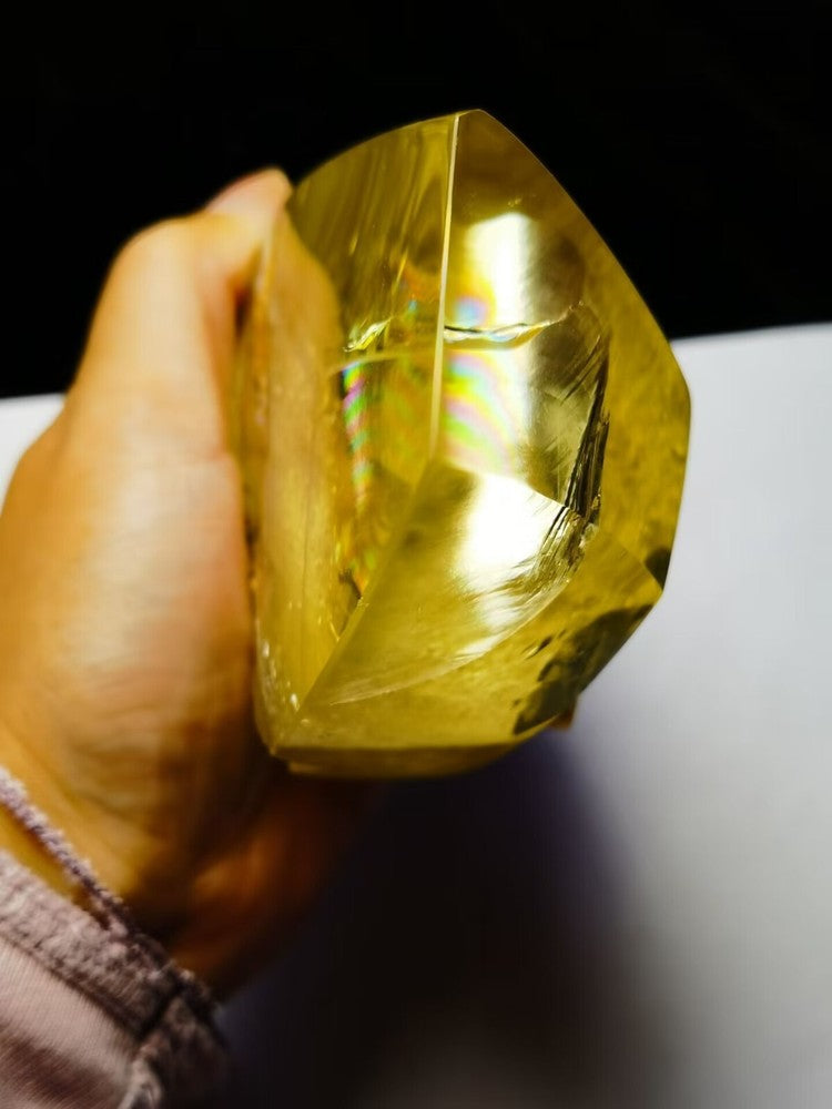 Tibetan High Altitude Clear Citrine Rainbow 6 Side Crystal Quartz Point 3.66 in