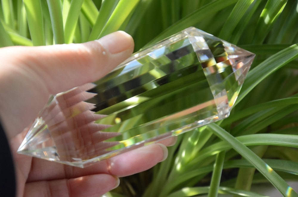Baguette de style Vogel en cristal de quartz tibétain haute altitude, 99 % transparent, 24 côtés, 4,4 pouces 