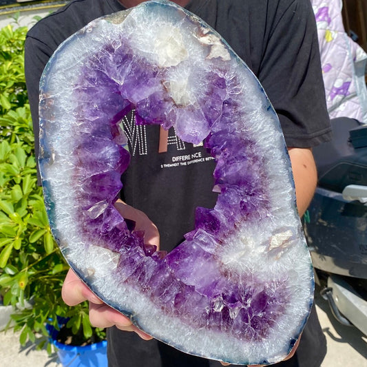 7.83LB Large Natural Amethyst Cave Crystal Slice Crescent shaped Hand Cut Repai.