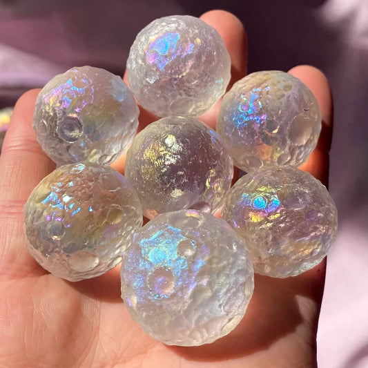 1pc Aura Titanium Quartz Moon Sphere Hand Carved Ball Crystal Healing 40MM