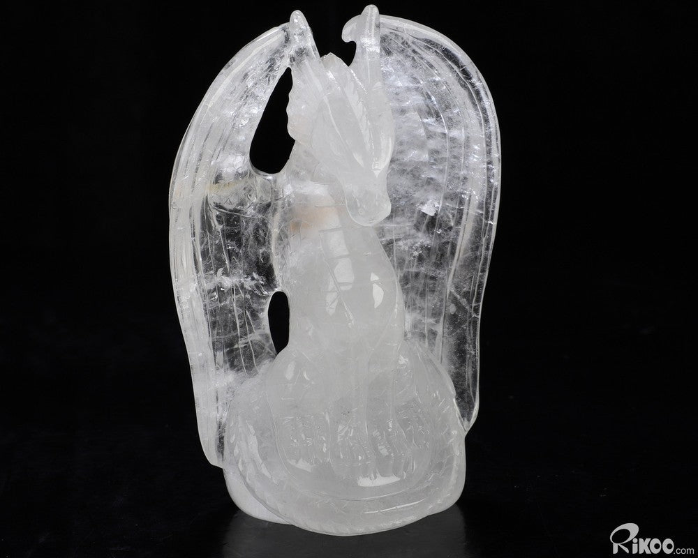 4.9" Angolan Quartz Rock Crystal Hand Carved Crystal Dragon Sculpture, Healing