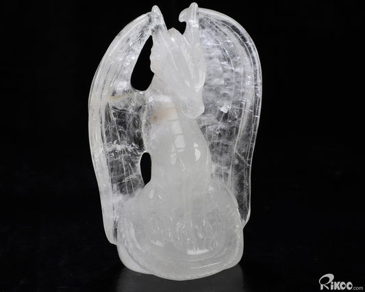 4.9" Angolan Quartz Rock Crystal Hand Carved Crystal Dragon Sculpture, Healing
