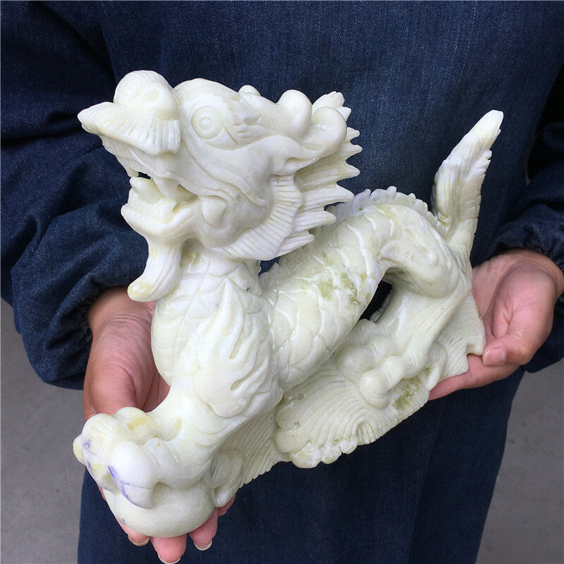8-8.8LB Natural green jade dragon hand carved Quartz crystal healing 1PC