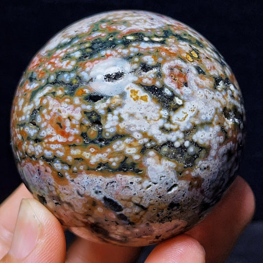 345G Natural Polished Orbicular Ocean Jasper Sphere Crystal Healing