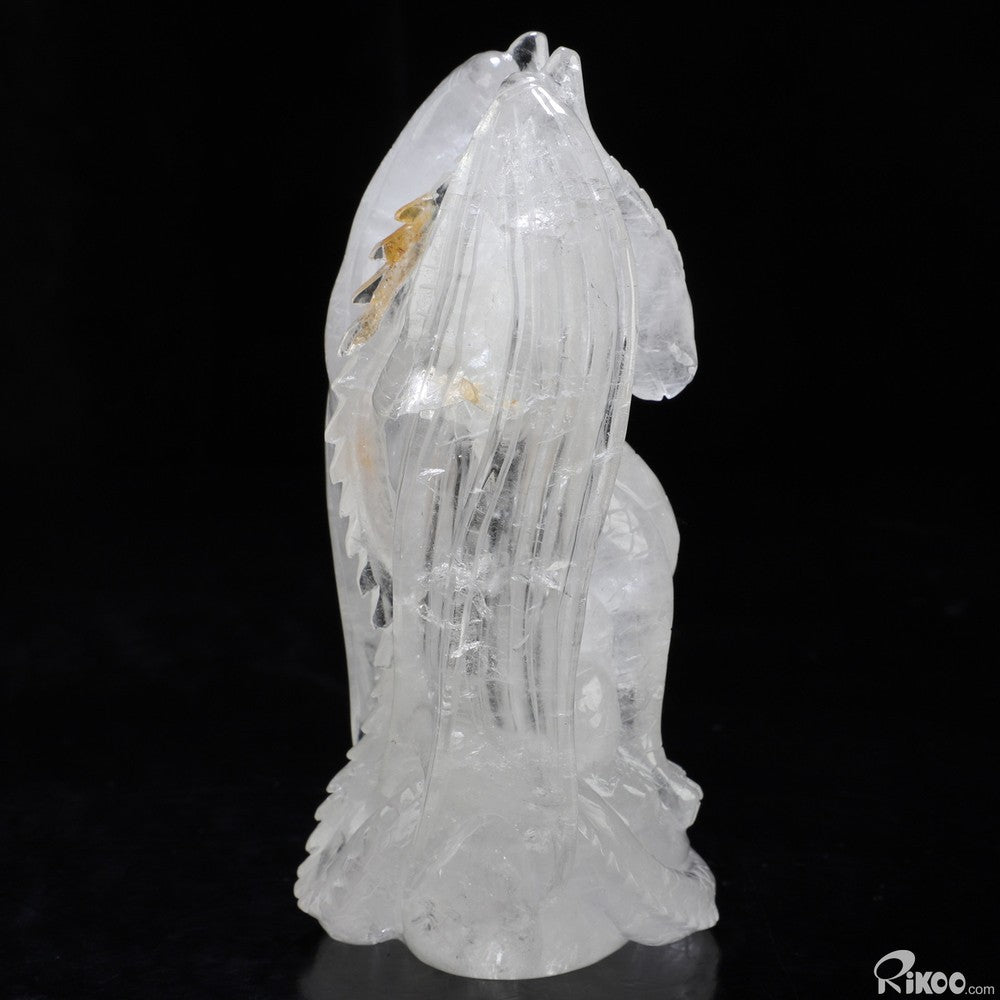 4.9" Angolan Quartz Rock Crystal Hand Carved Crystal Dragon Sculpture, Healing