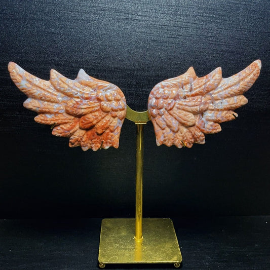 302G Natural Polished Pink Agate Crystal carved wings Crystal Healing SL