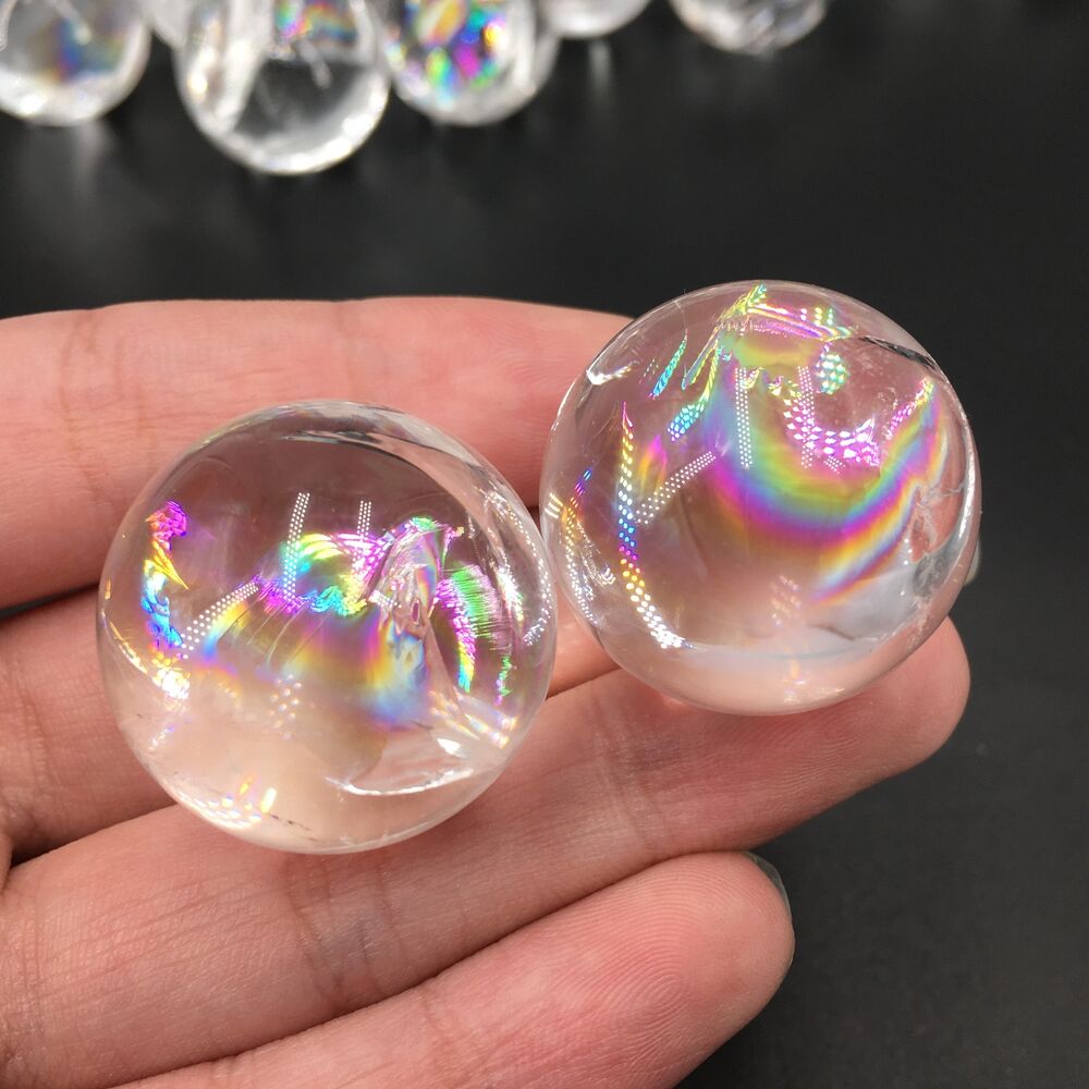 Natural Clear Quartz sphere Rainbow Crystal Ball reiki Healing care 40g+